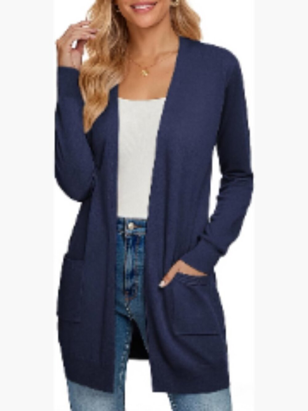 Lightweight Viscose Knit Cardigan with Pockets Long Sleeve Open Front Shrug